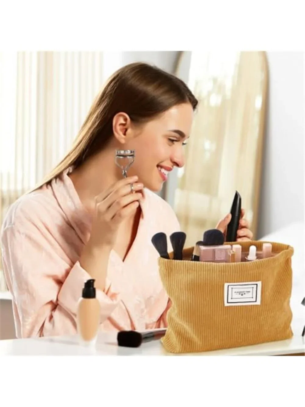 Corduroy Makeup Bag Cosmetic Pouch Travel Toiletry Organizer Zipper Case 4 Pack